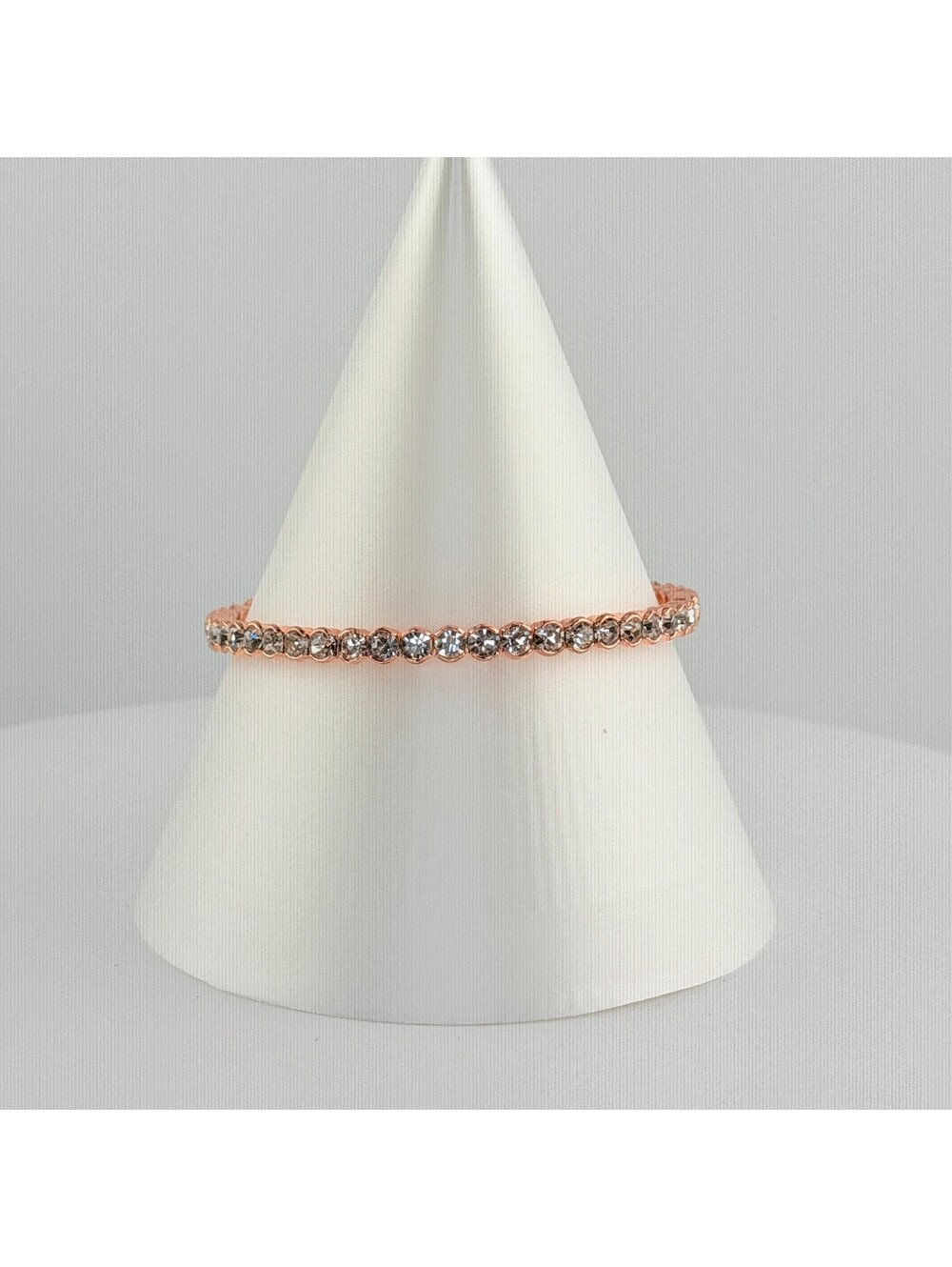 Bomb Party Single Stack Flexible Cuff Tennis Setting Bracelet - on Rose Gold #56